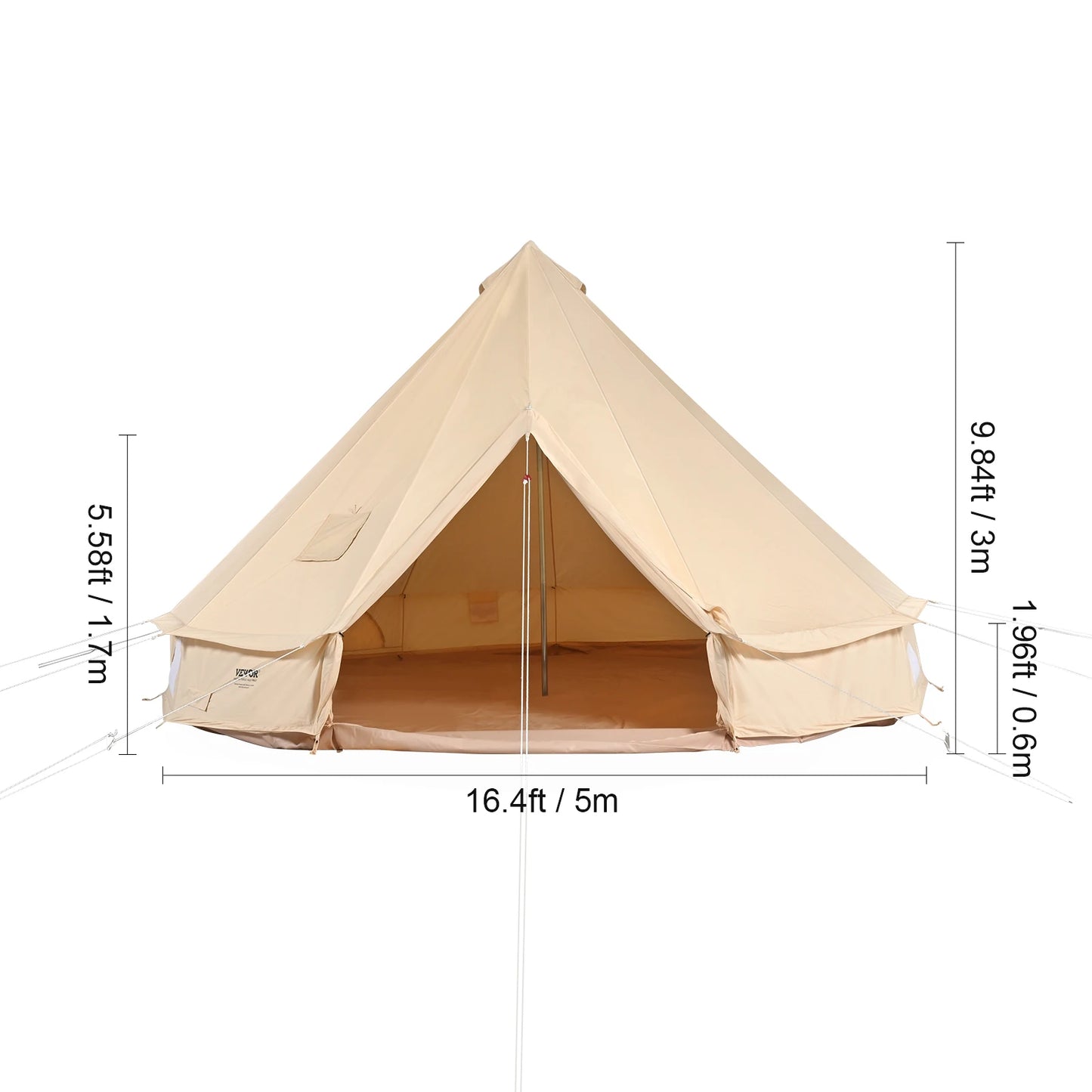 VEVOR Canvas Bell Tent 4 Seasons 3/4/5/6/7m Yurt Tent Canvas Tent for Camping with Stove Breathable Tent Holds up to 8 People