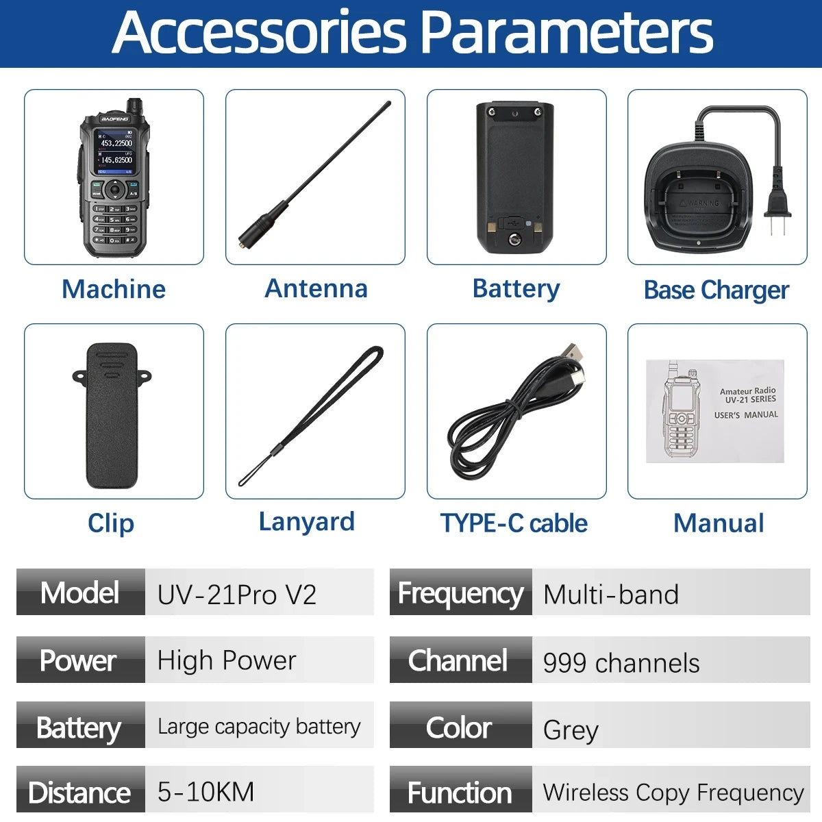 (T121) Baofeng,UV-21 Pro,50KM,999 Channels,Walkie Talkie, Flashlight,Waterproof.