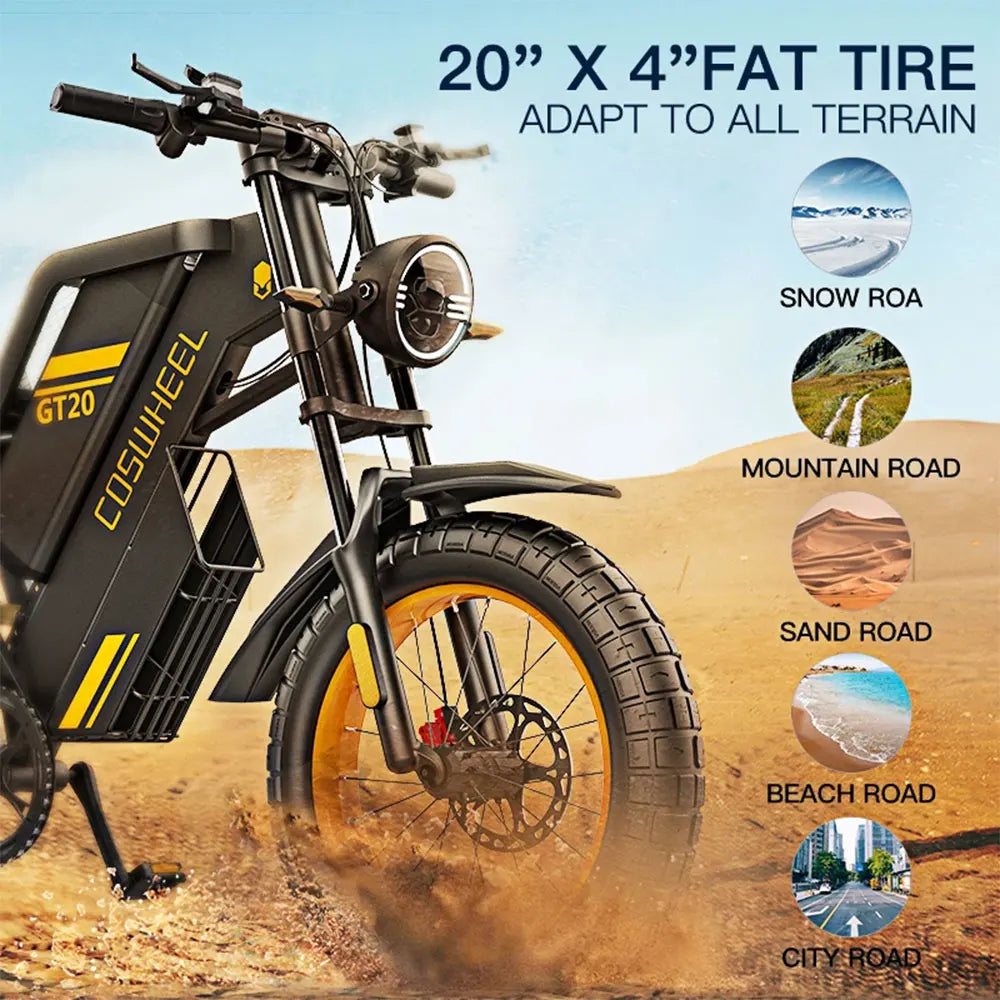 (V109) Coswheel, eBike GT20 Pro, 3000W, 48V, 40AH, Max.145Miles, With Fat Tires For Off-Roading, Adults.