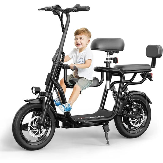 Electric Scooter with Seats for Adults Power by 500W Motor 800W Peak, E Bike with 14" Pneumatic Tire and 20 Miles Range&17.5Mph