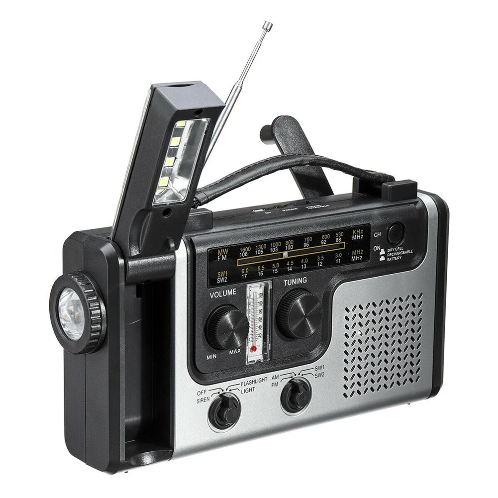 (I115) Hand Crank Emergency Solar Radio And Flashlight.