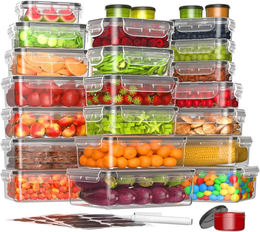 50-Piece Food Storage Containers with Lids(25 Containers & 25 Lids), Plastic Food Containers for Pantry & Kitchen Storage