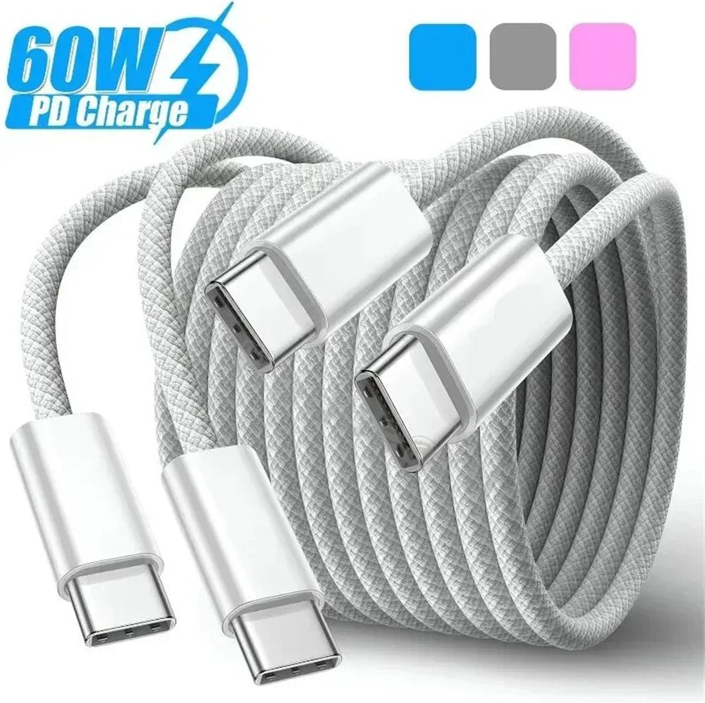 (L102) 10/50Pc.1M,3FT,60W,3A, PD,Fast Charge,C to C and USB to C Cables For Samsung and Iphone.