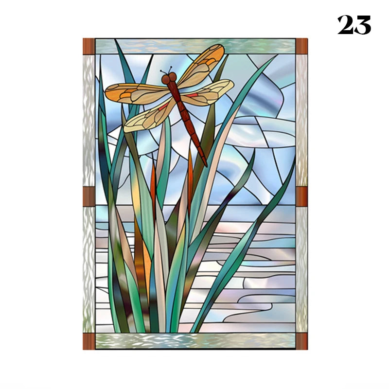 European Style Oil Painting Art Privacy Window Film Static Cling Vinyl Retro Stained Glass Film Home Bathroom Decor Stickers