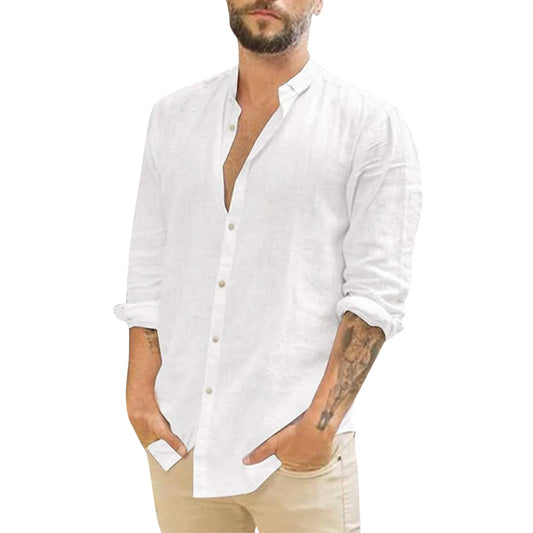 (Y105) Men's Casual,Plus Sized,Loose Cotton Collar,Long Sleeve,Button-Down Shirts.