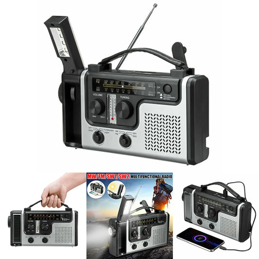 (I115) Hand Crank Emergency Solar Radio And Flashlight.