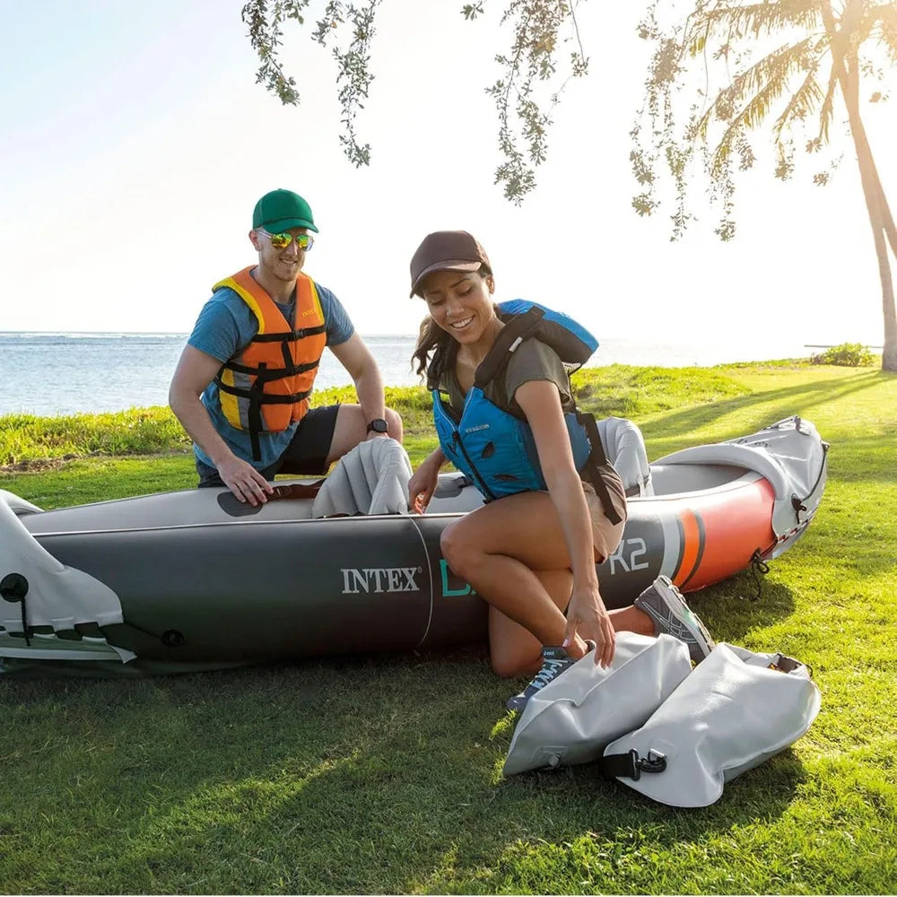 (W108) INTEX Dakota K2, Tandem Inflatable PVC Kayak, Accessory Kit With 86"Oars,Air Pump, And Carry Bag For Rivers.