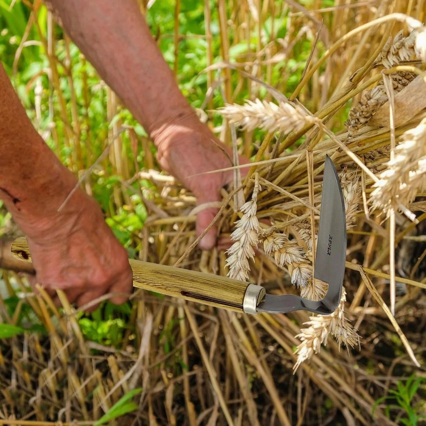 (S138) Hand Scythe Gardening Tool, Stainless Steel Blade,for Weeding/Cutting Grass.