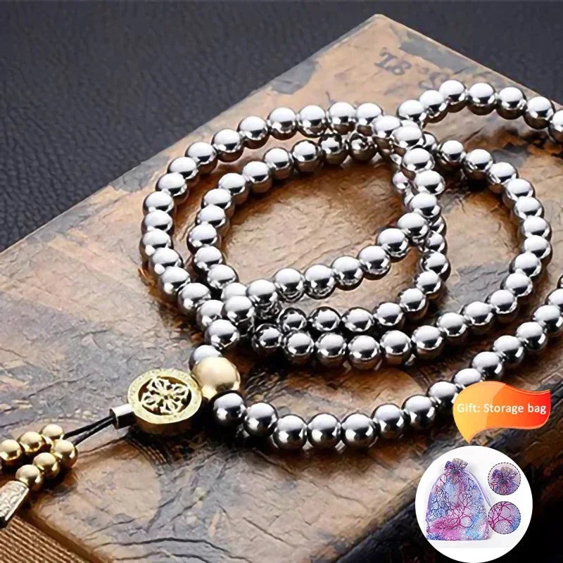 (S120) Tactical EDC Metal Titanium Necklace Steel 118-128 Buddha Beads Metal Chain Self Protection Gear Tools Outdoor Self-defense Tool