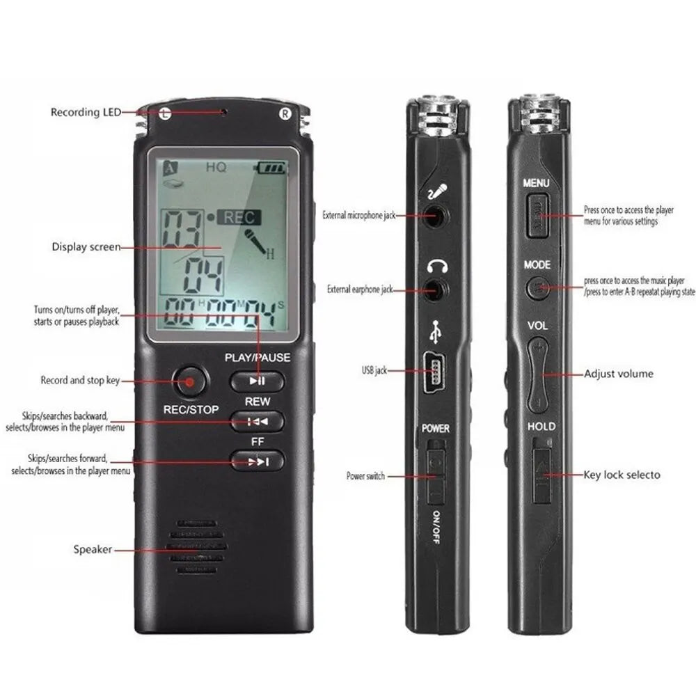 (A102) Mini. Professional Digital Audio Recorder/Dictaphone,With WAV,MP3, 8GB.