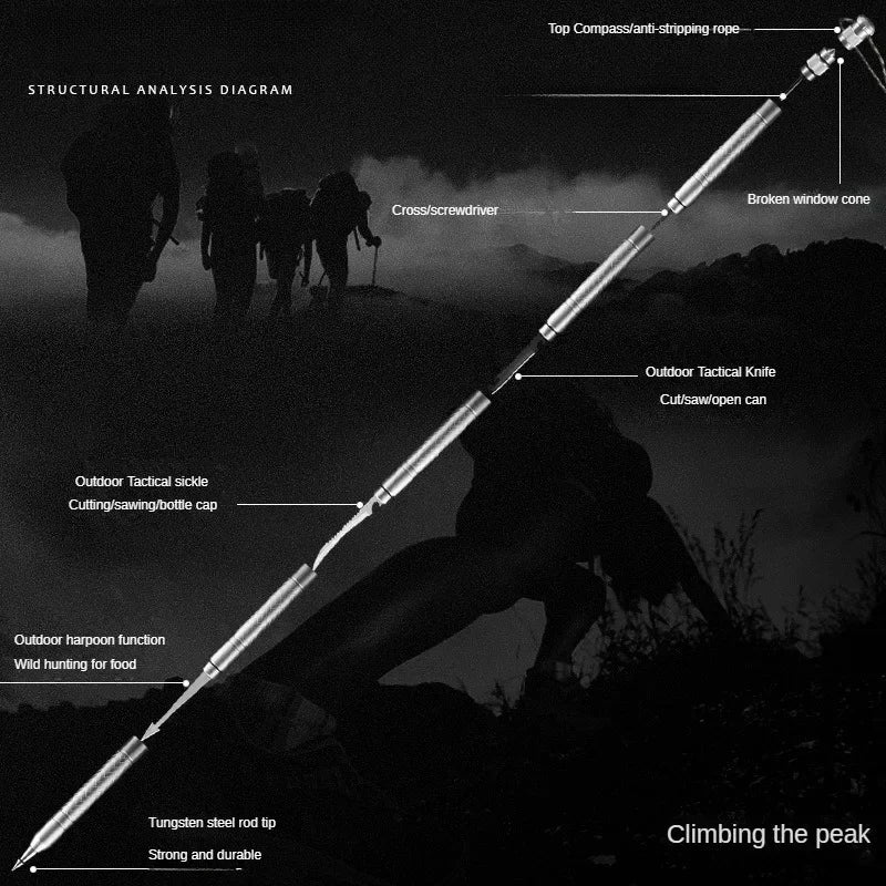 (S136) Mountaineering Multi-Functional Self-Defense Stick,Tactical, Vehicle Mounted,Camping Supplies Tool.