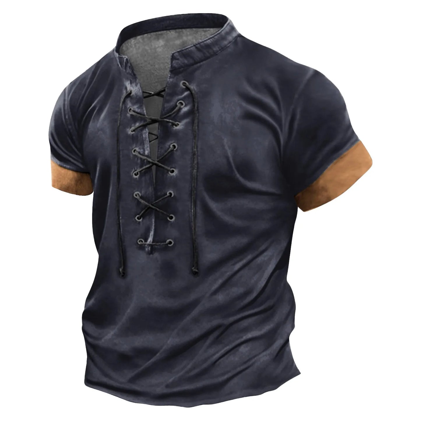 (Y106) Men's Casual,Short Sleeved,Lace-Up,Round Collar, Street-Top T-Shirts.