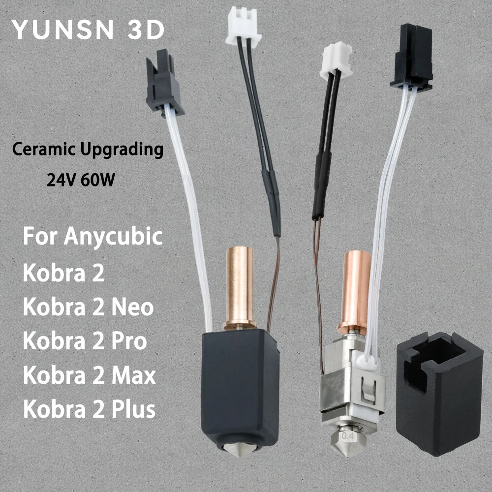 (T116) Hotend Upgrade For ANYCUBIC,3D Printers,Kobra 2, Max,Pro,3,High-Speed,24V, 60w,Ceramic Heater,Thermistor.