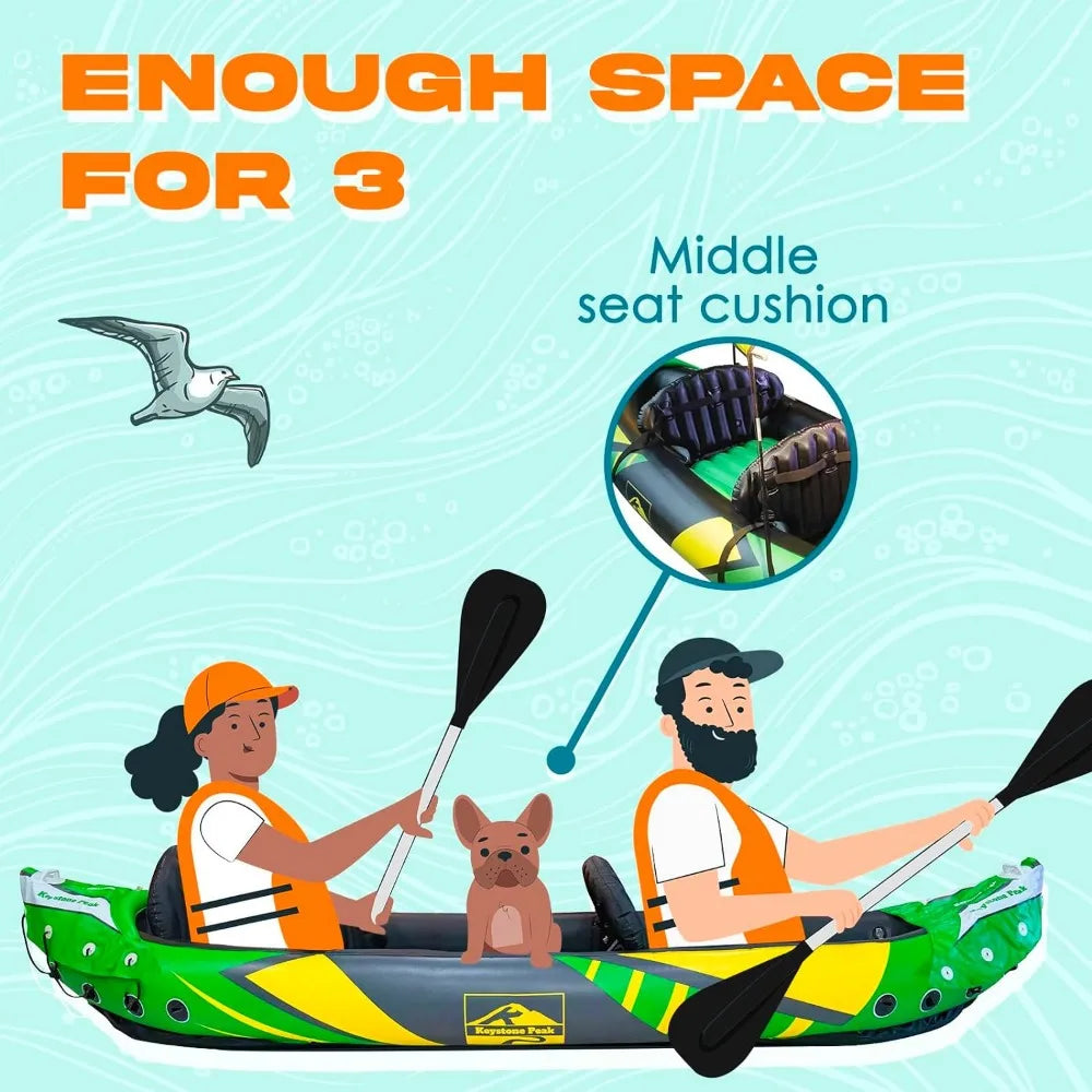 (W103) Tandem Inflatable Kayak With Detachable Sun Canopy for 2 Adults and a Small 3rd Seat for Child/Pet/Storage.