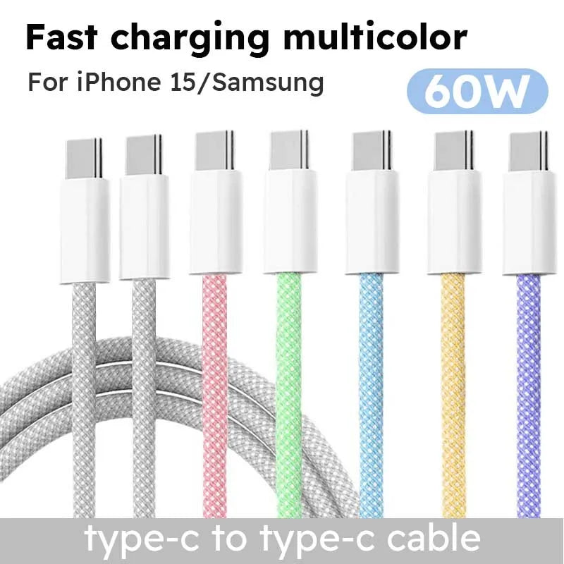 (L103) USB to Type C, Fast Charge Cord,Braided,60W,Type C To Type C,For IPhone and Samsung.