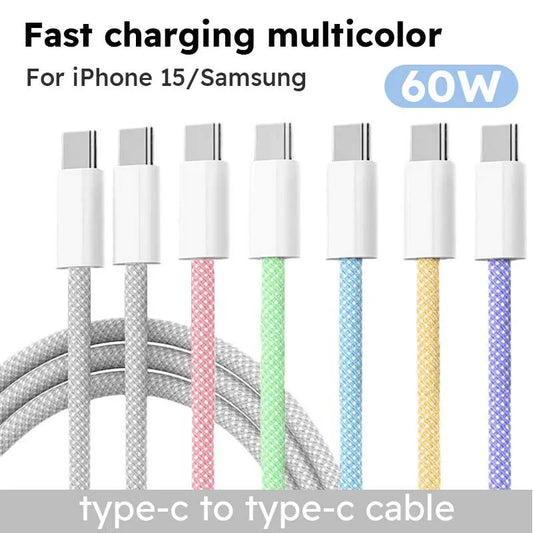 (L103) USB to Type C, Fast Charge Cord,Braided,60W,Type C To Type C,For IPhone and Samsung.