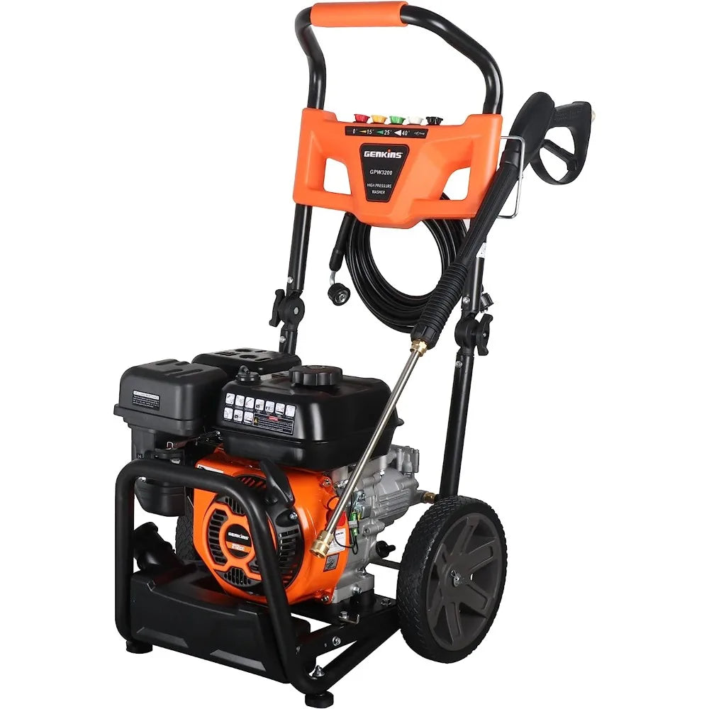 (T124) GPW3200 Gas Powered Pressure Washer 3200 PSI And 2.5 GPM, Soap Tank and Five Nozzle Set | Compact & Foldable.