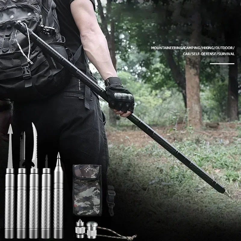 (S136) Mountaineering Multi-Functional Self-Defense Stick,Tactical, Vehicle Mounted,Camping Supplies Tool.