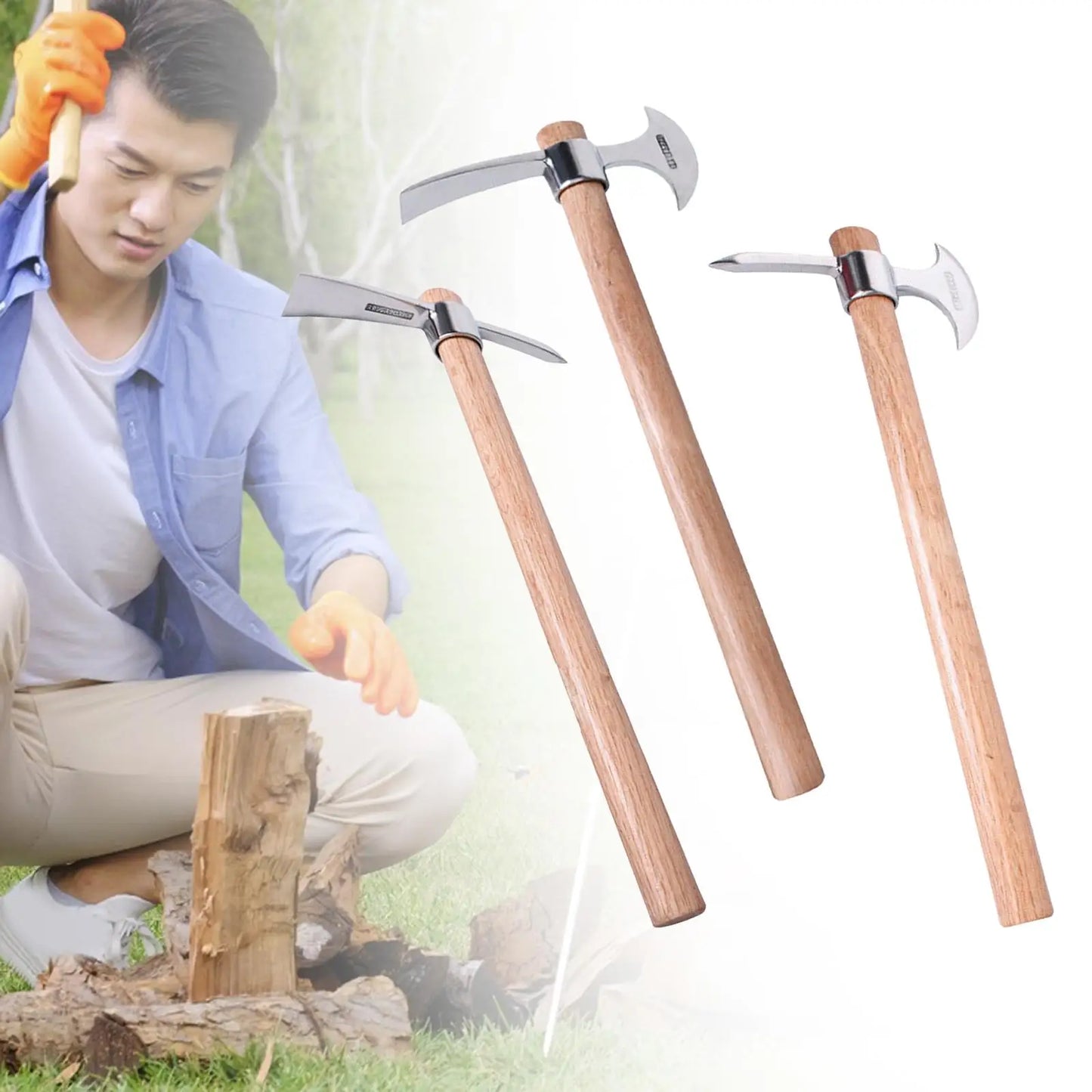 (S139) Portable Stainless Steel Head Pickaxe, Multipurpose, Heavy Duty,Hand Digging Tool.