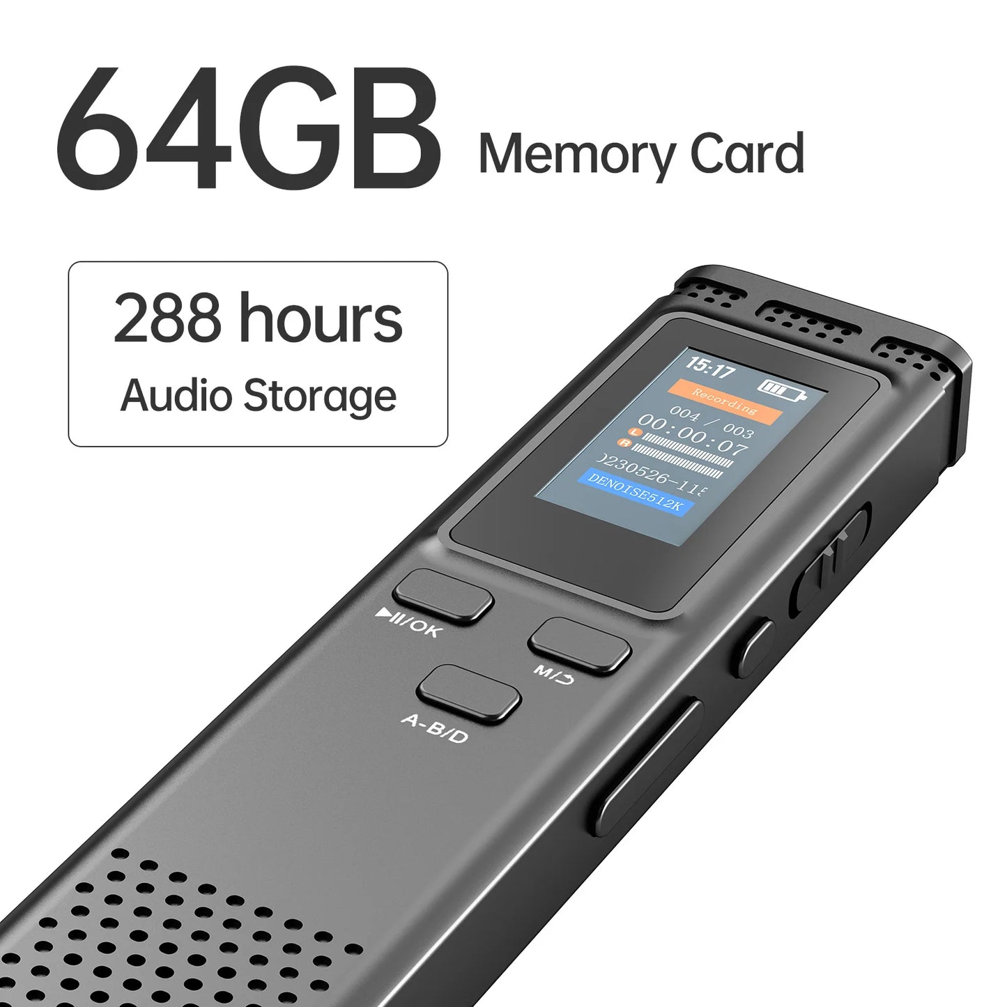 (A103) 64GB/16GB/8GB,Digital Voice Recorder,Voice Activated with Playback,MP3,288hrs.