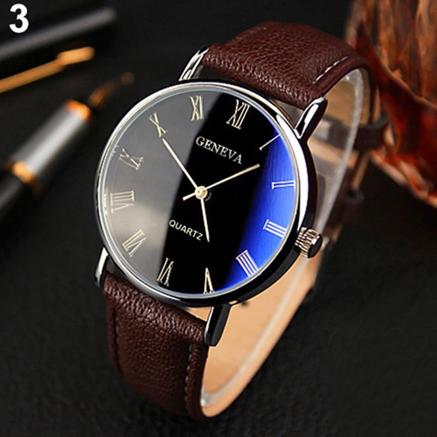 (Y102) Men's Business,Quartz, Stainless Steel,Classic Leather Strap Watches.