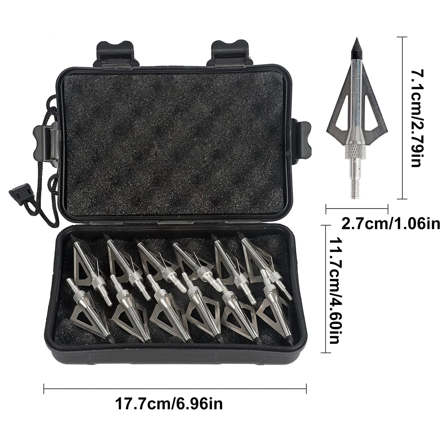 (S116) Broadheads 12pcs Points Tips For Carbon Arrows Arrowheads With Storage Case For Compound Bow Longbow Outdoor Hunting