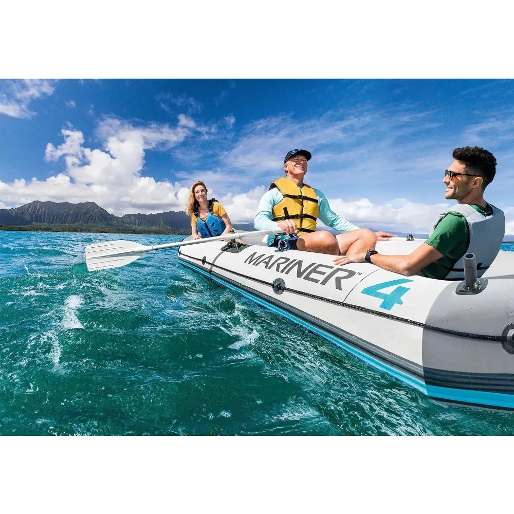 (W106) INTEX Mariner 4, Inflatable Boat Set:Deluxe 10'9" Boat With A Water-Resistant Keel,4'6"Oars And A Pump.