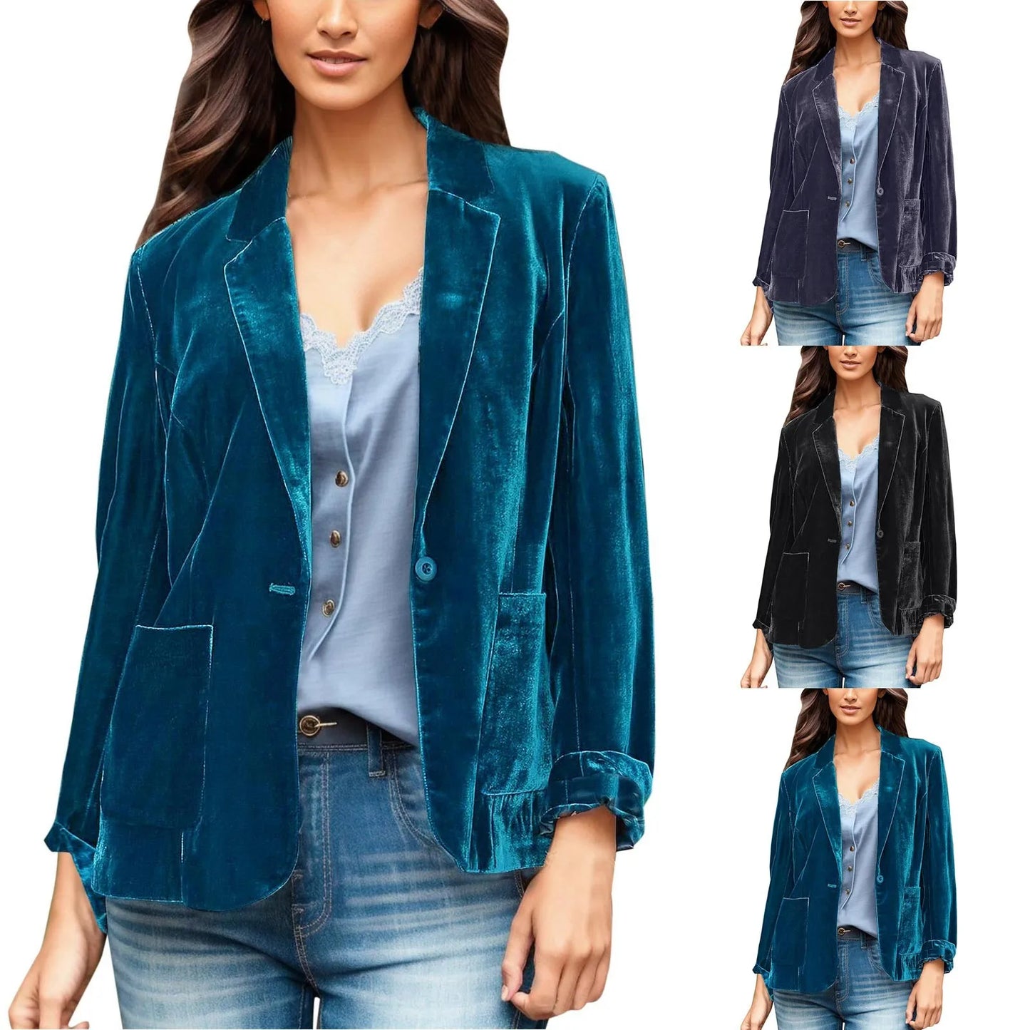 (X107) Elegant Women's Velvet Overcoat,Long Sleeve, Breasted,Lapel,Blazer Jackets.