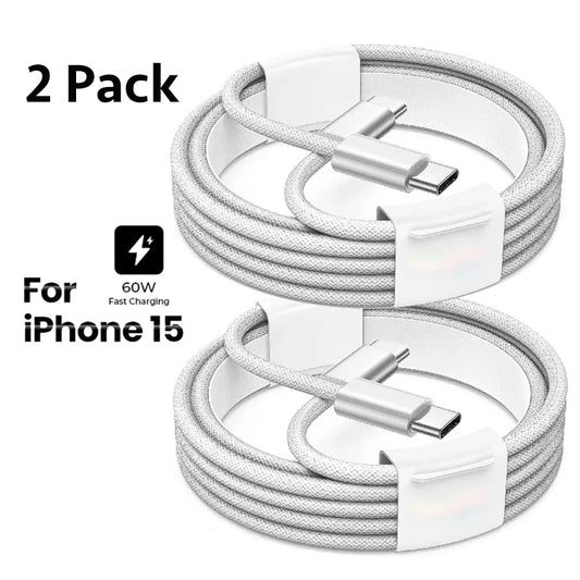 (L107) 2Pack,USB C,PD 60W,Type C,Braided,Fast Charging Cable.USB C for IPhone 15 Pro,Max,Plus,1M,2M.