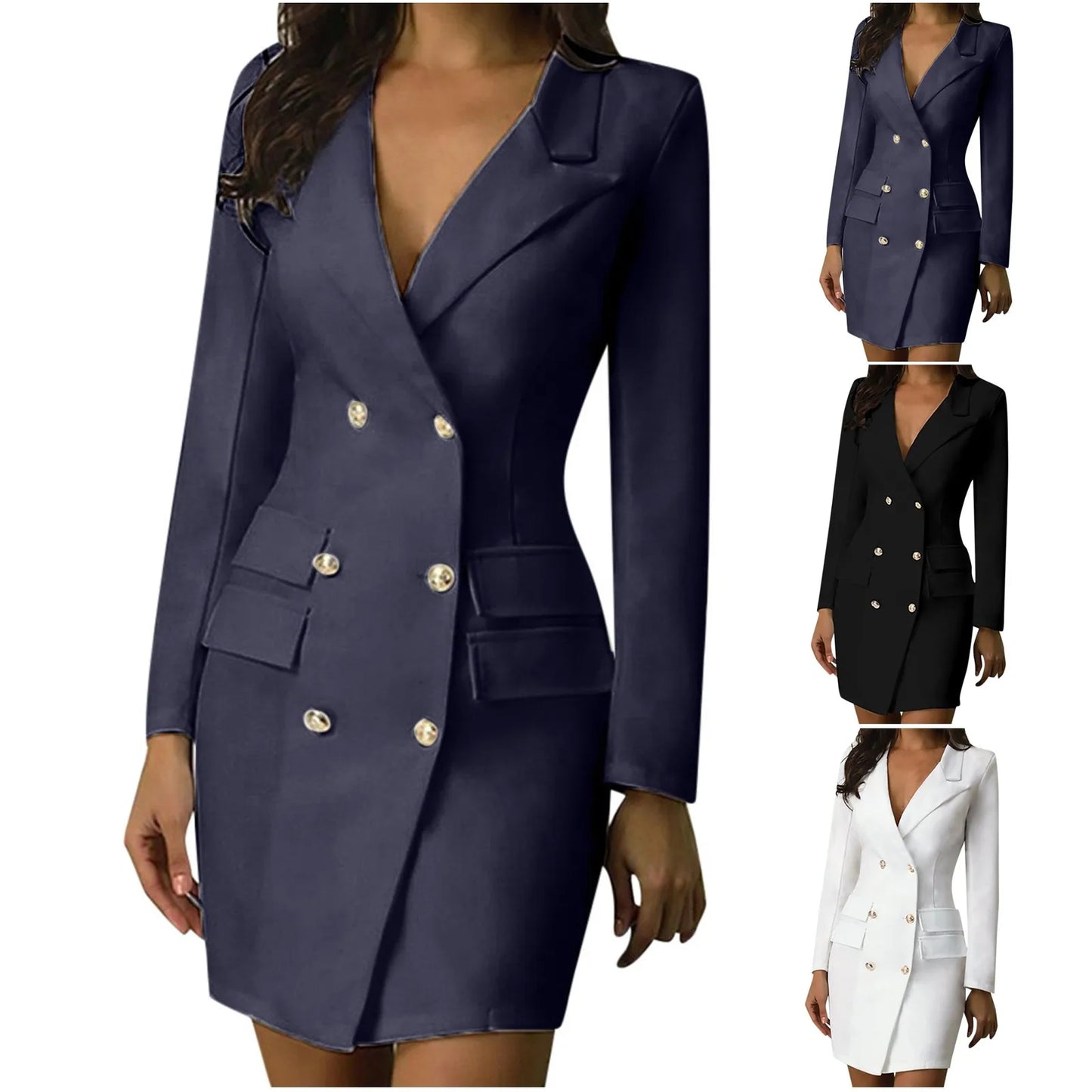 (X101) Elegant Long Sleeve, Double Breasted Blazer,Office Dress For Women,Casual/Formal.