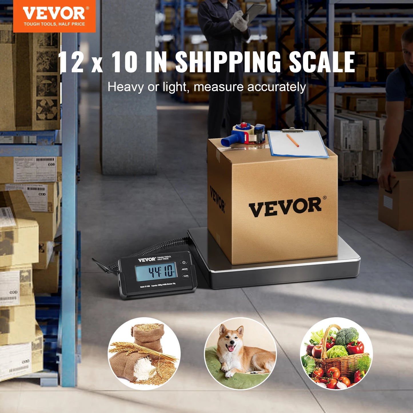 (T101) VEVOR,Digital Shipping Scale with Timer,Tare Function, Max.Wt.:440lbs.,HD,LCD Screen.