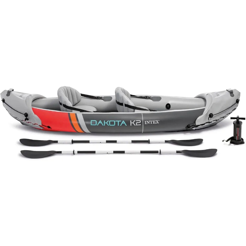 (W108) INTEX Dakota K2, Tandem Inflatable PVC Kayak, Accessory Kit With 86"Oars,Air Pump, And Carry Bag For Rivers.