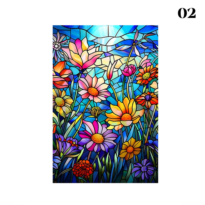 European Style Oil Painting Art Privacy Window Film Static Cling Vinyl Retro Stained Glass Film Home Bathroom Decor Stickers