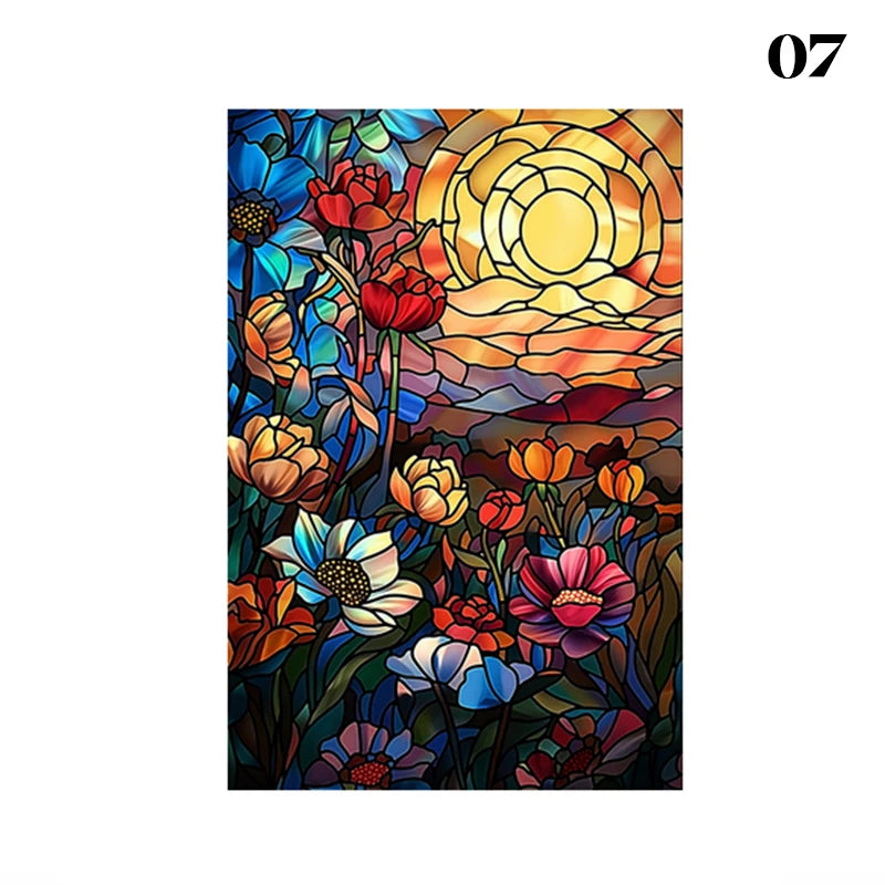 European Style Oil Painting Art Privacy Window Film Static Cling Vinyl Retro Stained Glass Film Home Bathroom Decor Stickers