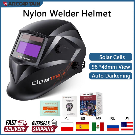 ARCCAPTAIN Auto Darkening Welding Helmet Nylon Welder Mask Large View True Color DIN4 1/1/1/1 Soldering Mask for TIG MIG MMA CUT