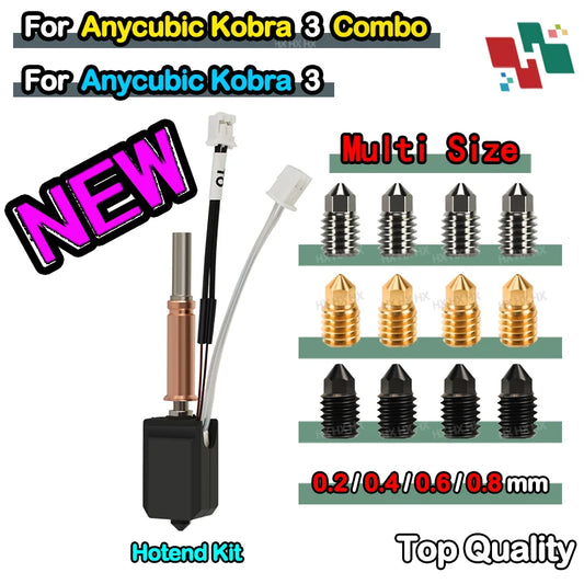 (T102) New Hotend Upgrade Kits.  For ANYCUBIC, Kobra 3 2.0, Kobra 3 Combo,Brass,Copper,Hardened Steel Nozzle.