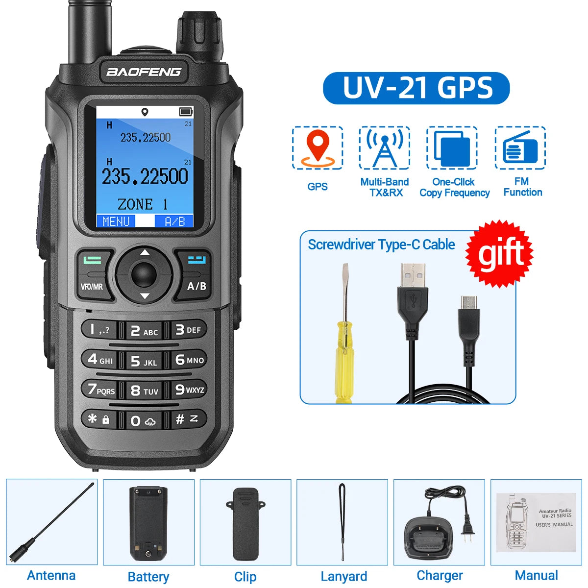 (T121) Baofeng,UV-21 Pro,50KM,999 Channels,Walkie Talkie, Flashlight,Waterproof.