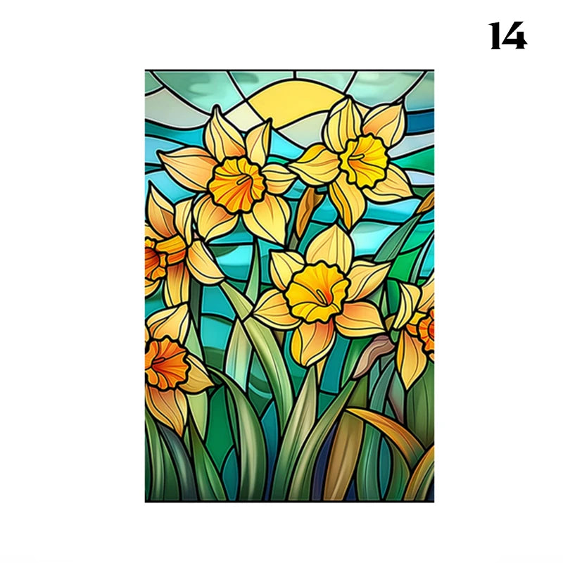 European Style Oil Painting Art Privacy Window Film Static Cling Vinyl Retro Stained Glass Film Home Bathroom Decor Stickers