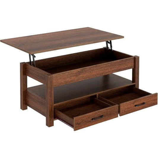 (I103) Lift Top Coffee Table with Drawers and Hidden Storage.