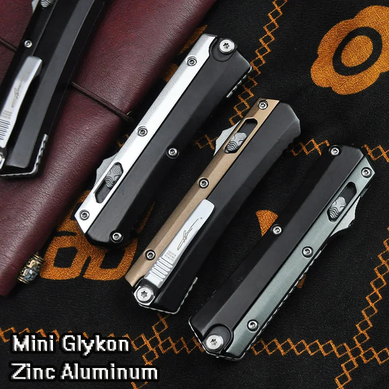 (S145) Glykon Mini Style Micro OTF Knife Tech Pocket Knives M390 Blade Outdoor Camping Self Defense Zinc Aluminum Handle EDC Tools