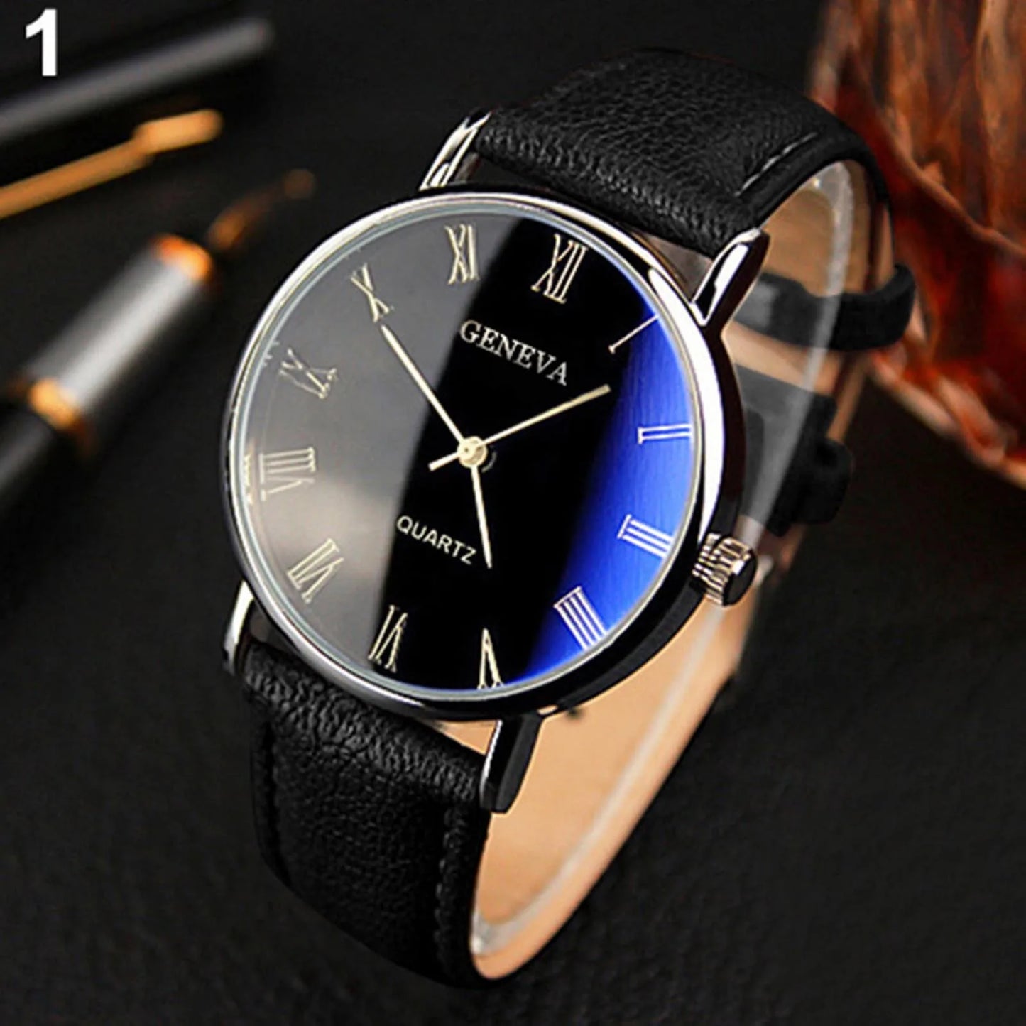 (Y102) Men's Business,Quartz, Stainless Steel,Classic Leather Strap Watches.