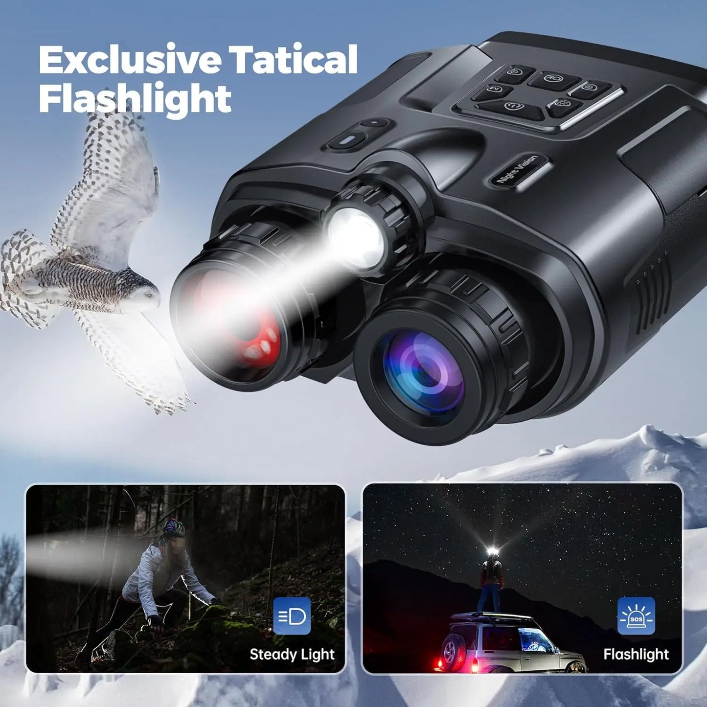 (E104) 4K Night Vision Binoculars 3inch Screen 8X Digital Zoom With Tactical Light 5000mAh Rechargeable Infrared Vision Night Goggle