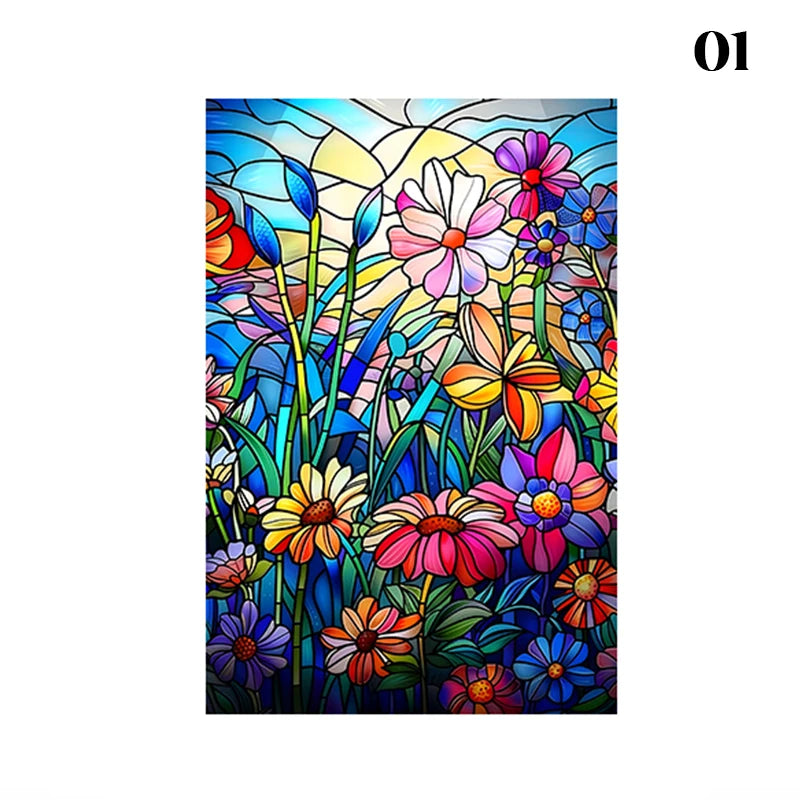 European Style Oil Painting Art Privacy Window Film Static Cling Vinyl Retro Stained Glass Film Home Bathroom Decor Stickers