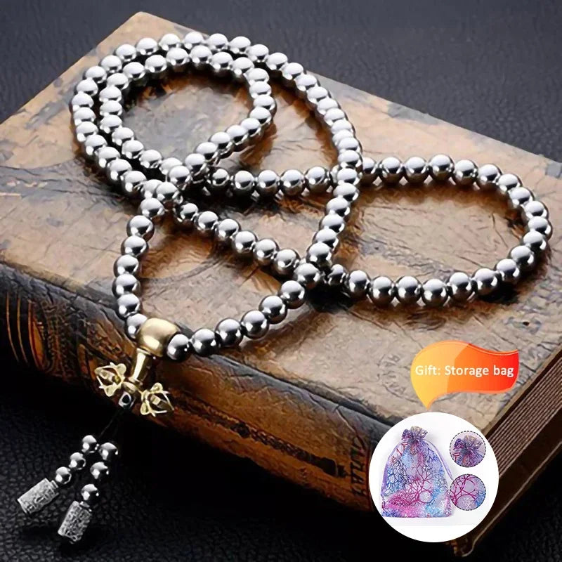 (S120) Tactical EDC Metal Titanium Necklace Steel 118-128 Buddha Beads Metal Chain Self Protection Gear Tools Outdoor Self-defense Tool