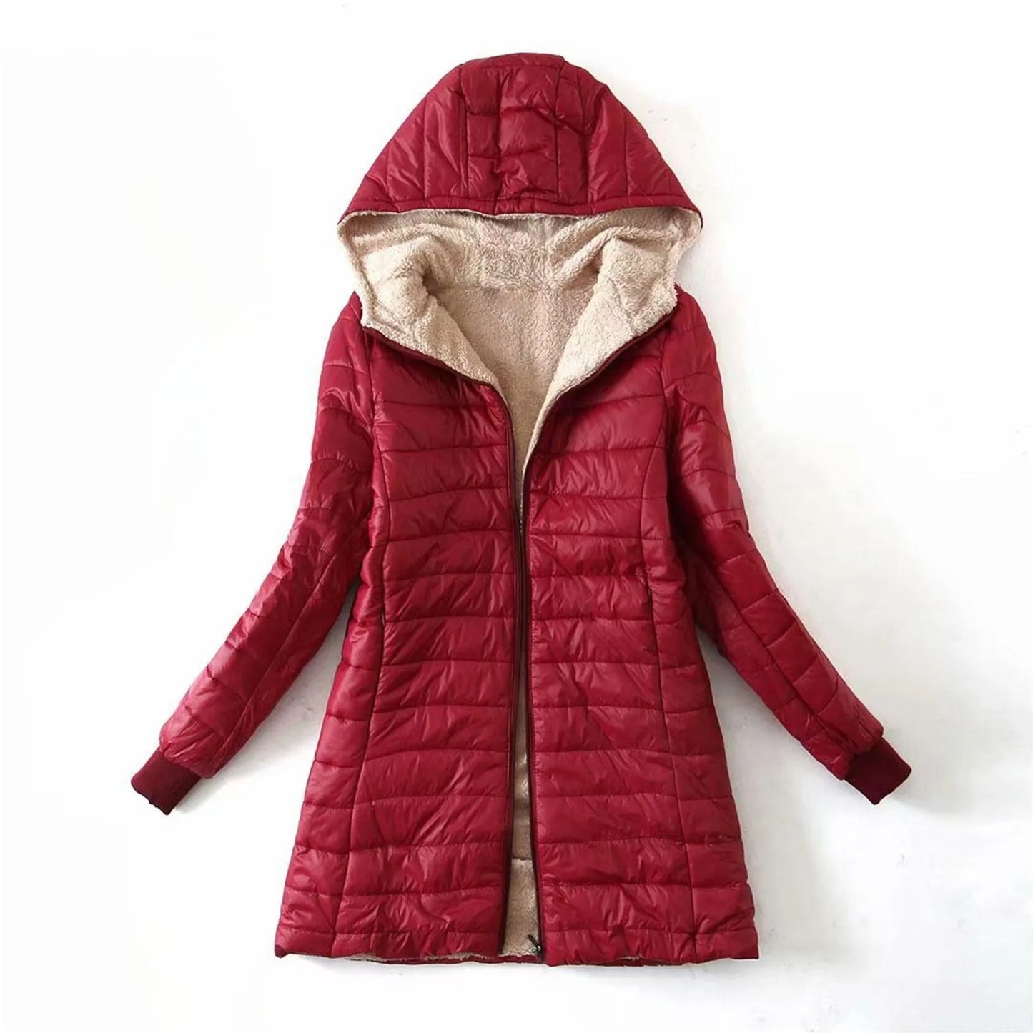 (X104) Women's Hooded, Zippered Fleece Down Overcoat, Thickened,Comfortable,Fuzzy.