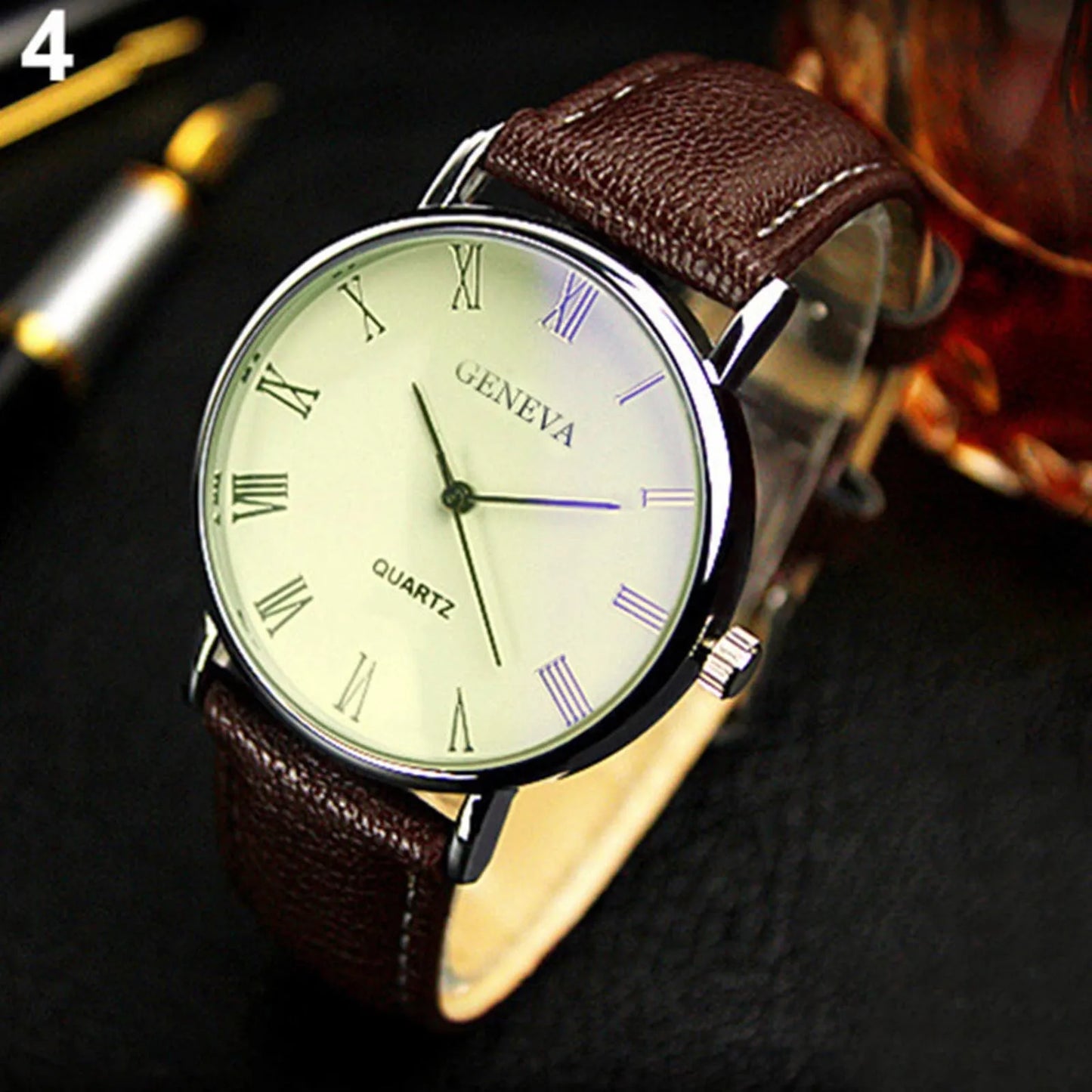 (Y102) Men's Business,Quartz, Stainless Steel,Classic Leather Strap Watches.