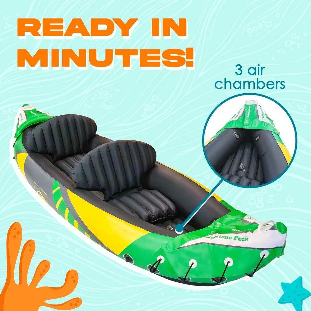 (W103) Tandem Inflatable Kayak With Detachable Sun Canopy for 2 Adults and a Small 3rd Seat for Child/Pet/Storage.