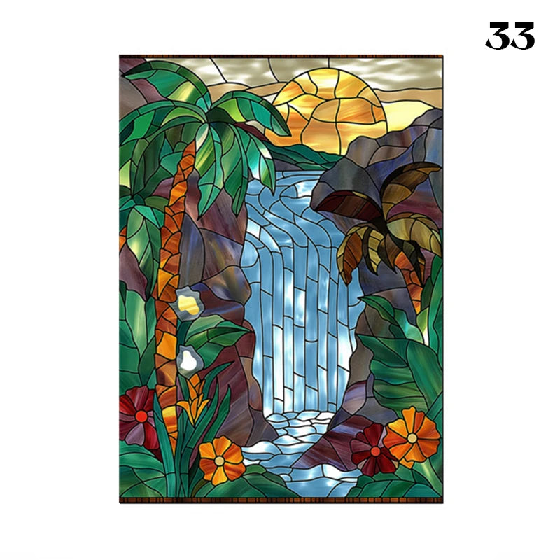 European Style Oil Painting Art Privacy Window Film Static Cling Vinyl Retro Stained Glass Film Home Bathroom Decor Stickers