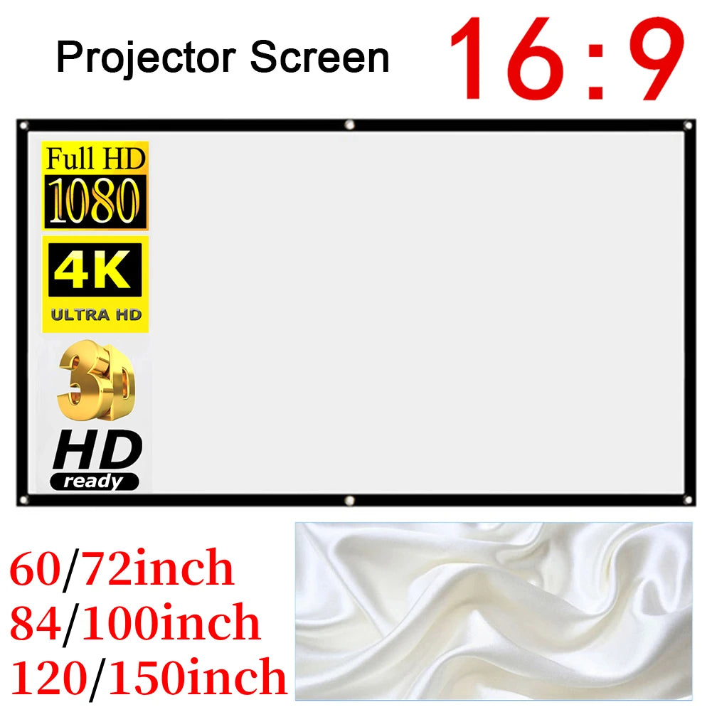 (I107) 16:9, 60/72/84/100/120/ 150" Portable HD Home Theater Projector Screens.