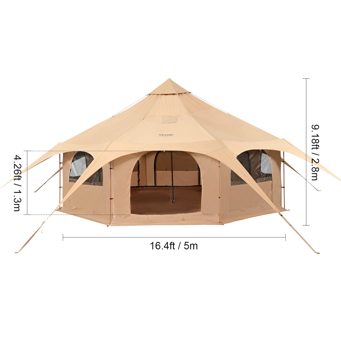 VEVOR Canvas Bell Tent 4 Seasons 3/4/5/6/7m Yurt Tent Canvas Tent for Camping with Stove Breathable Tent Holds up to 8 People